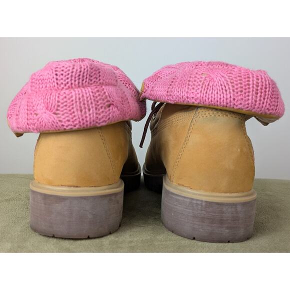 Timberland Womens Jayne Leather Hiking Boots 6 Saddle Brown Pink Fold Cuff Ankle - Picture 8 of 12